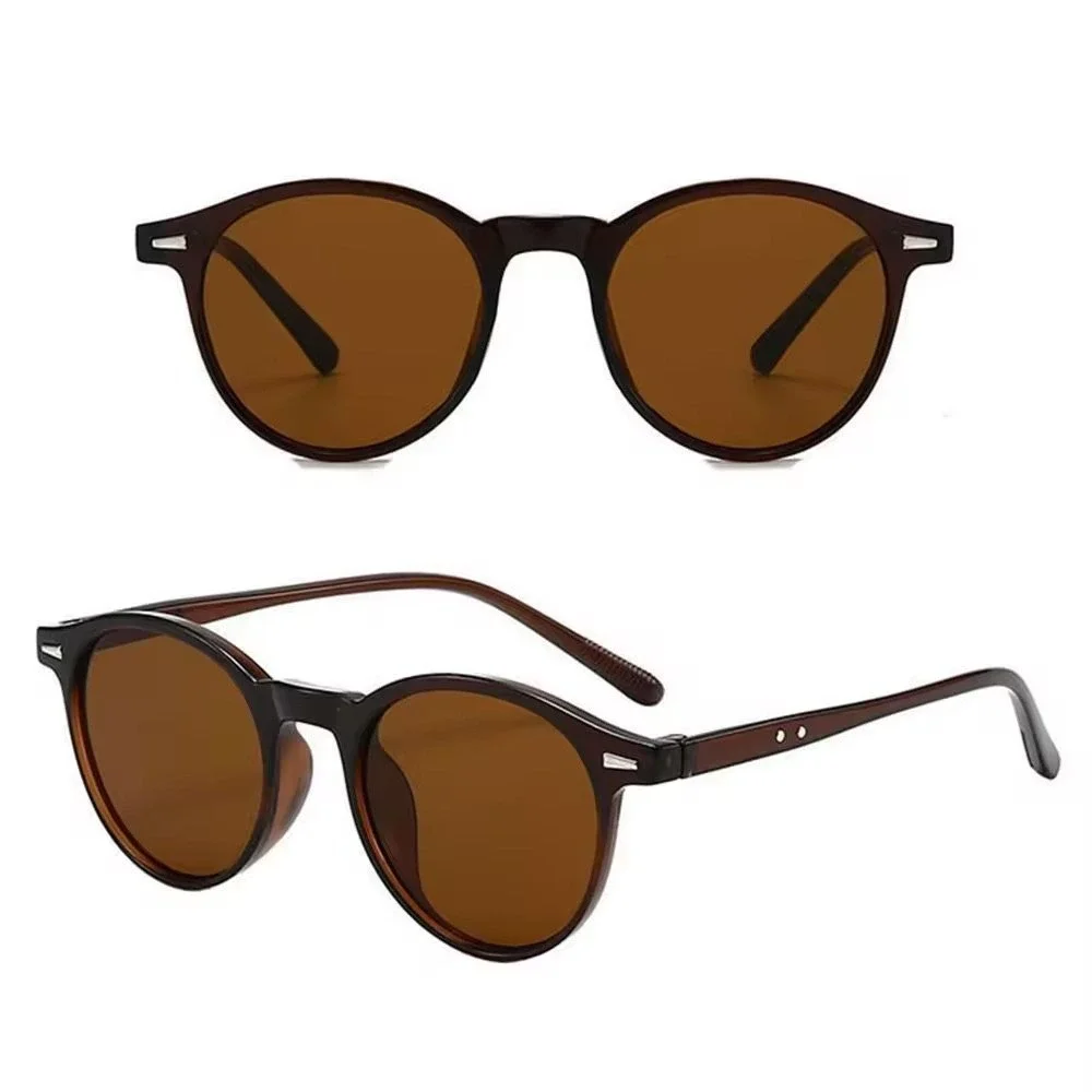 Mens Round Vintage Style Sunglasses Brown Lens Retro Keyhole Bridge Retro Classy